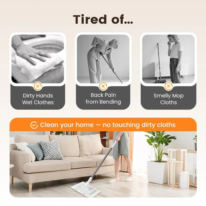 Extendable Telescopic Disposable Flat Clip Mop, 360° Swivel Lightweight Floor Mop