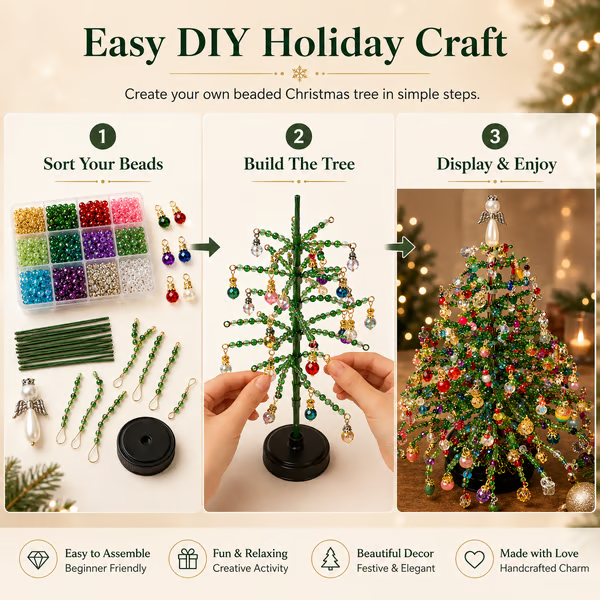 🎄✨ DIY Perle Juletræ Kit – 🎅Lav Din Egen Gnistrende Juledekoration