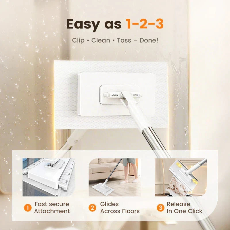 Extendable Telescopic Disposable Flat Clip Mop, 360° Swivel Lightweight Floor Mop