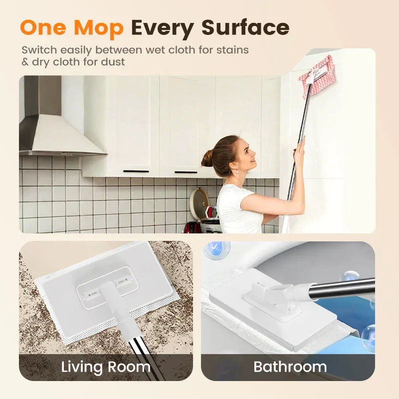 Extendable Telescopic Disposable Flat Clip Mop, 360° Swivel Lightweight Floor Mop