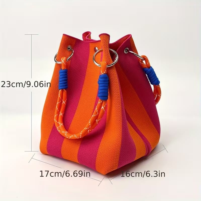 🏆👜 Begrænset tilbud: 50 % RABAT 🌴 Boho Stribet Strikket Spandhåndtaske til Kvinder – Håndlavet Skuldertaske til Sommerstrand