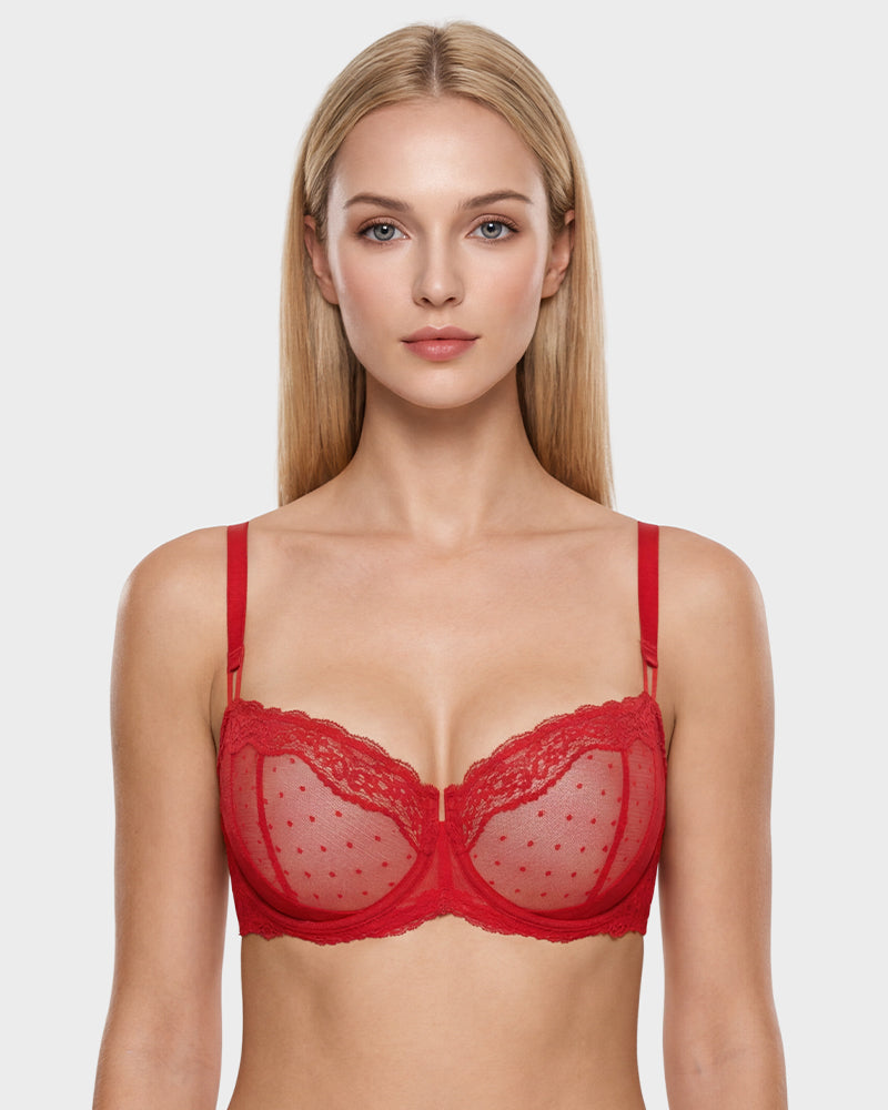 Lace Underwire Unlined Sheer Demi Balconette Bra