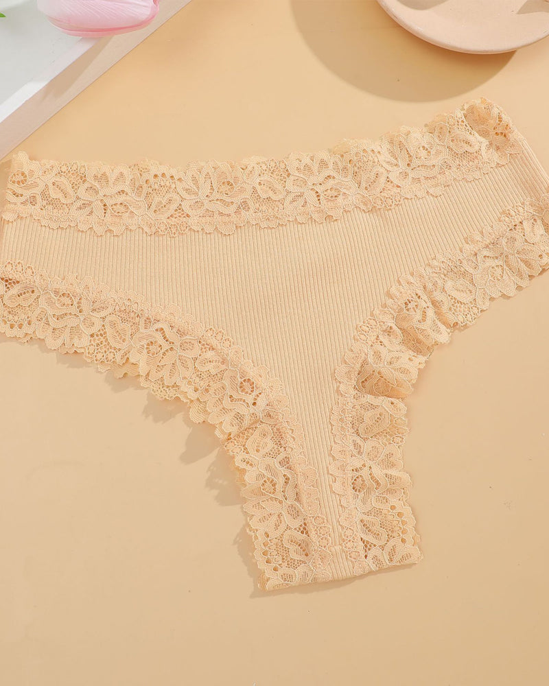 Ribbed Cotton Lace Mid-Rise Panty (9 pack）