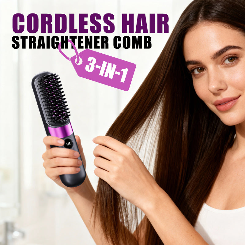 💇‍♀️🔥 3-i-1 Ledningsfri Glattebørste – Glat, Krøl & Filtudred – USB-C Genopladelig med 4 Varmeindstillinger – Perfekt Hår Overalt! ✨