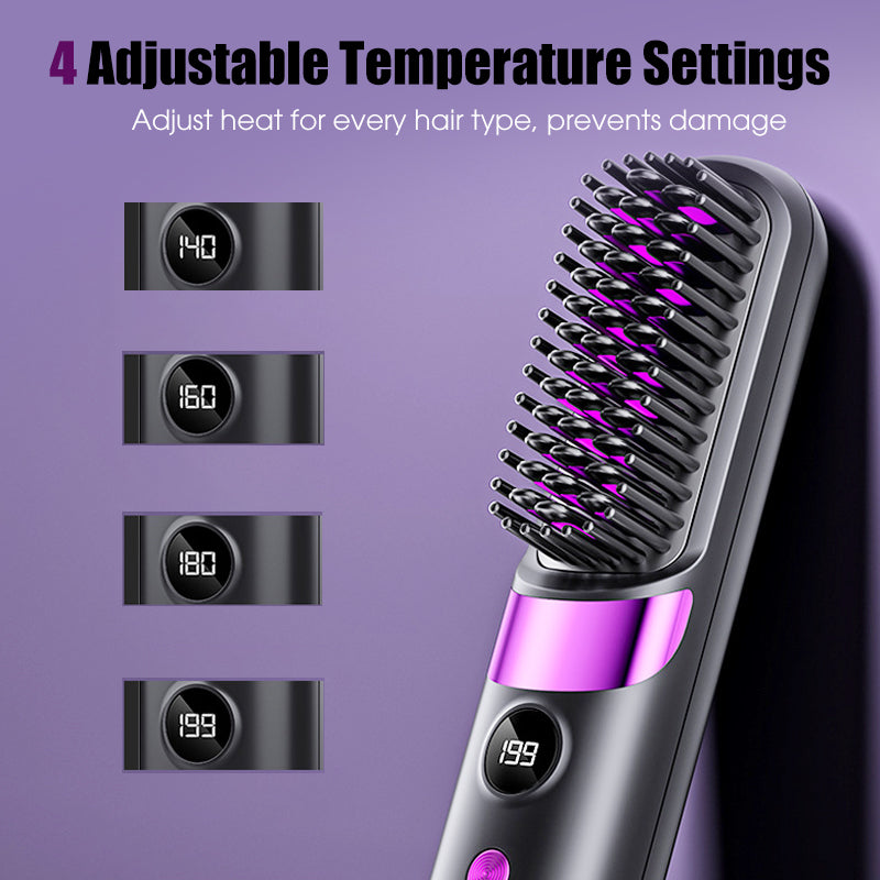💇‍♀️🔥 3-i-1 Ledningsfri Glattebørste – Glat, Krøl & Filtudred – USB-C Genopladelig med 4 Varmeindstillinger – Perfekt Hår Overalt! ✨