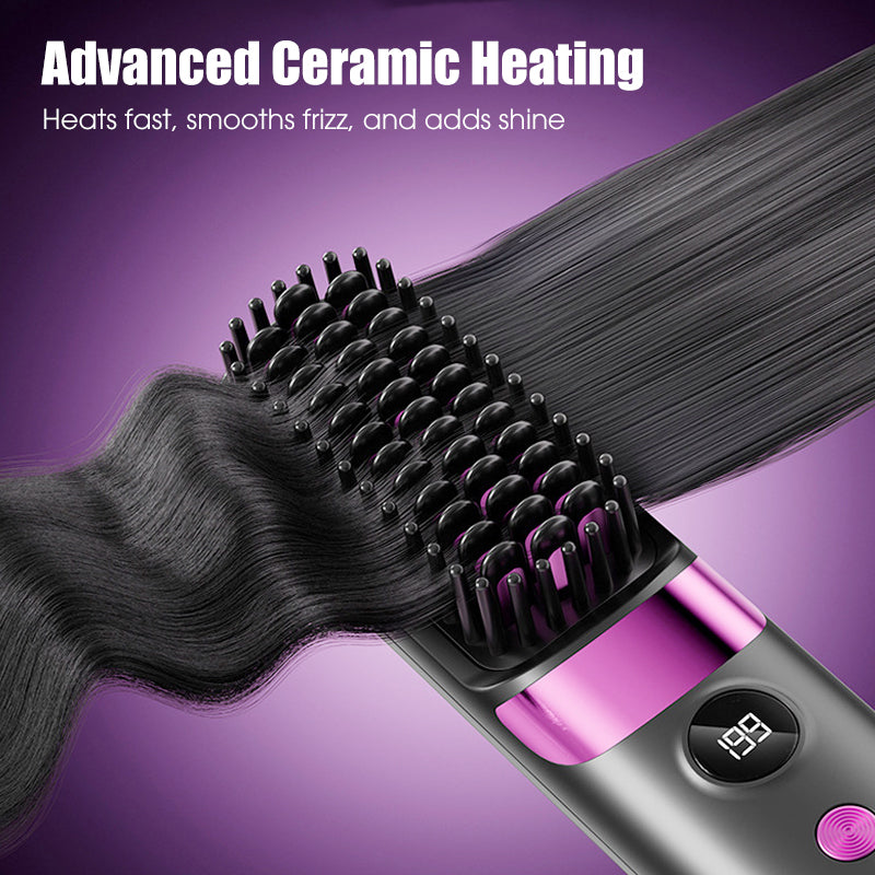 💇‍♀️🔥 3-i-1 Ledningsfri Glattebørste – Glat, Krøl & Filtudred – USB-C Genopladelig med 4 Varmeindstillinger – Perfekt Hår Overalt! ✨