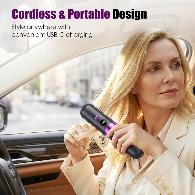 💇‍♀️🔥 3-i-1 Ledningsfri Glattebørste – Glat, Krøl & Filtudred – USB-C Genopladelig med 4 Varmeindstillinger – Perfekt Hår Overalt! ✨