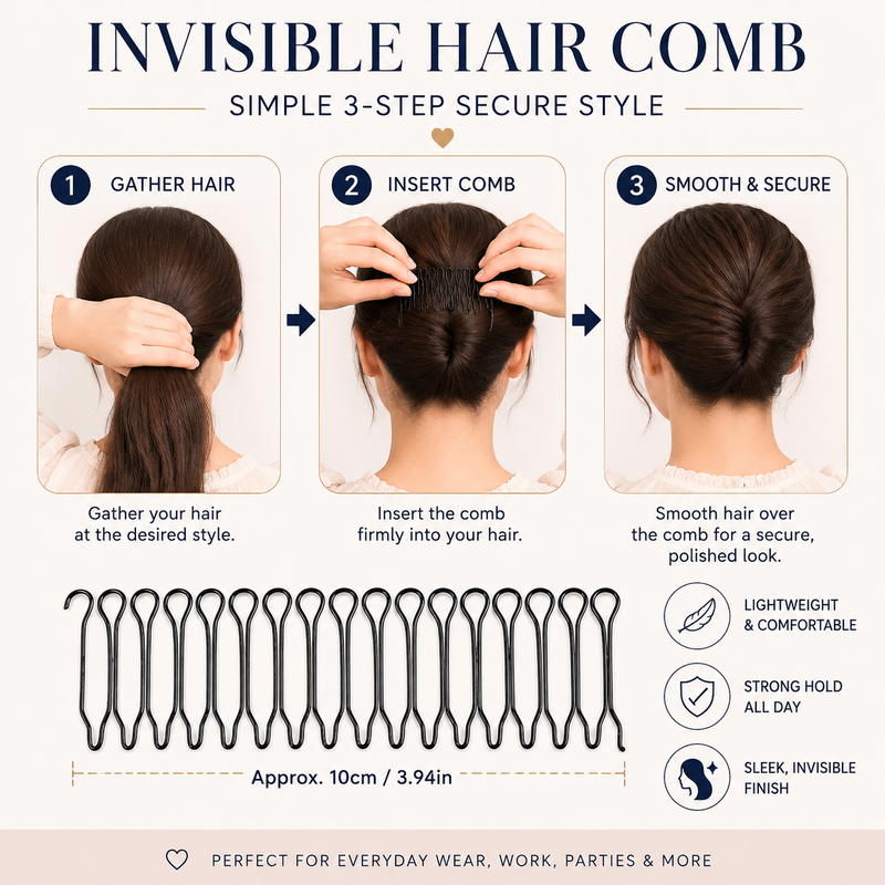 💇‍♀️✨ Fleksibel, Usynlig Hårkam – usynlig, fleksibel og skridsikker – skaber øjeblikkeligt et perfekt sikkert hold! 🌟